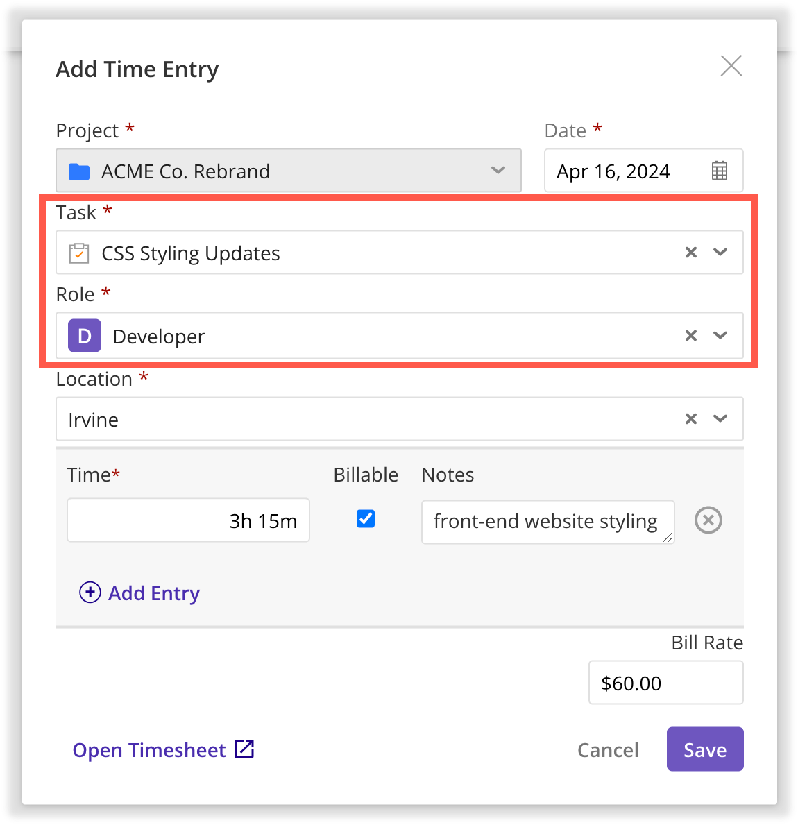 Task and Role field in Time Entry form.png