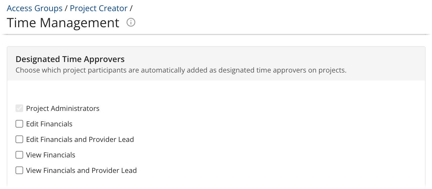 Designated Time Approvers Access Group Section in TIme Management Access Group Set.png