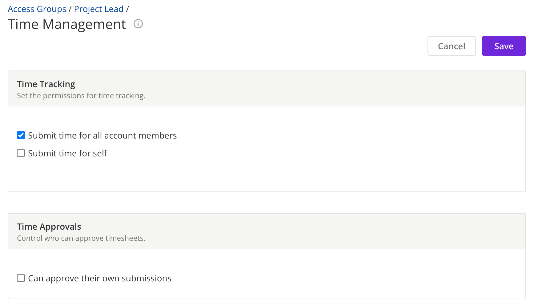 Time Approvals section in Time Management Access Group Set.png